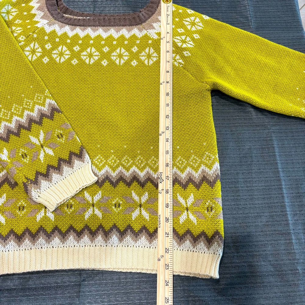 MISSLOOK women’s crewneck sweater size Med brown/cream/chartreuse - Picture 5 of 9